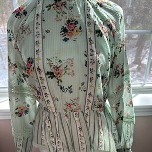 HEMANT & NANDITA Green Blouse with Long Sleeves and Bib Collar